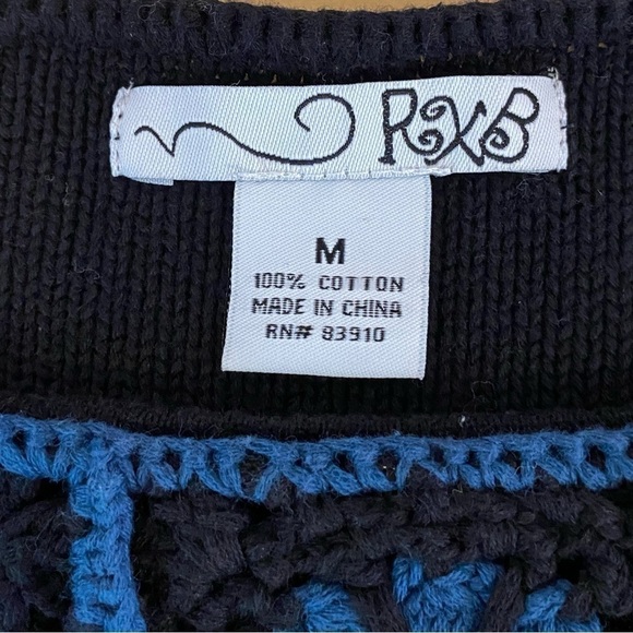 RXB women size M mixed knit granny squares babydoll boho hippie art to wear top - Picture 7 of 7